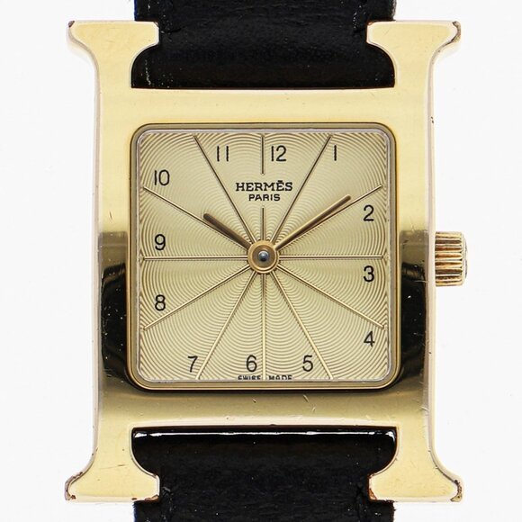WATCH HERMES HH1.201 H watch gold Gold Plated/leather QZ - Picture 1 of 7